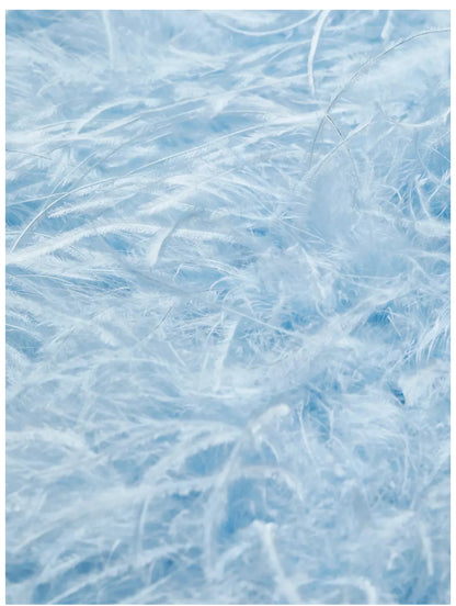 FLOW FEATHER STRAPLESS DRESS ( SKY BLUE )