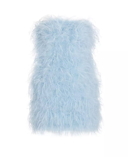 FLOW FEATHER STRAPLESS DRESS ( SKY BLUE )
