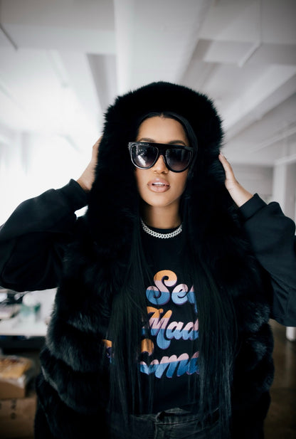 MIDNIGHT FUR LONG VEST ( BLACK )